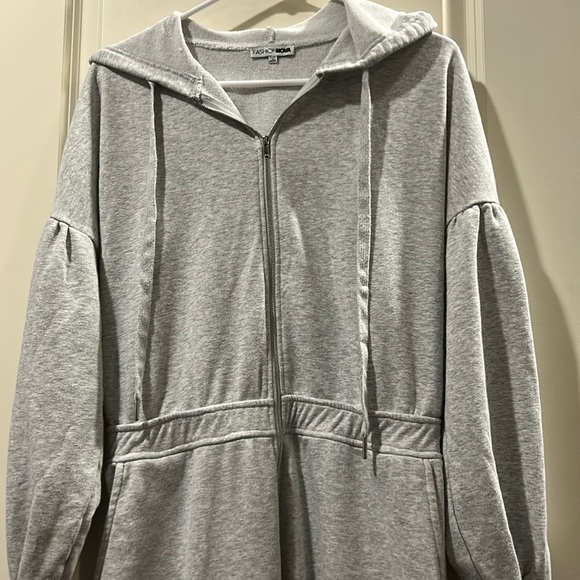 Fashion Nova Zip Up Hoodie Sweatshirt Jumpsuit w/ pockets so comfy Size XL grey - Picture 12 of 13